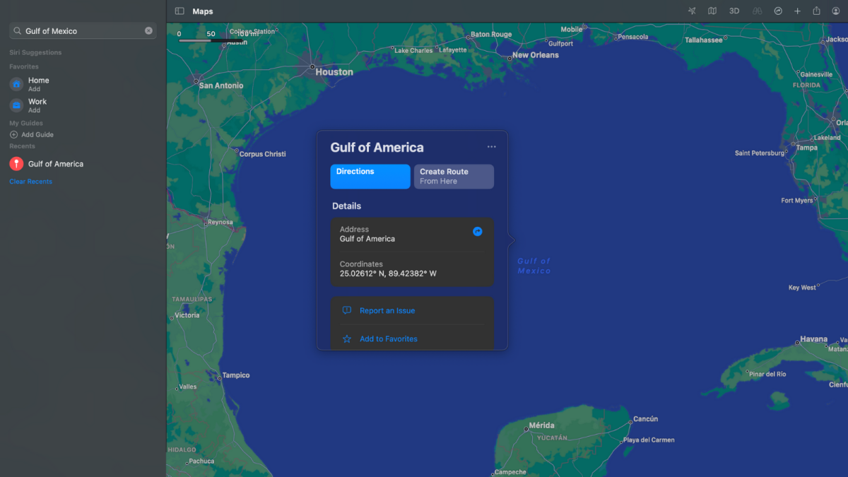 Apple Maps segue o Google, Relabels Golfo do México como América