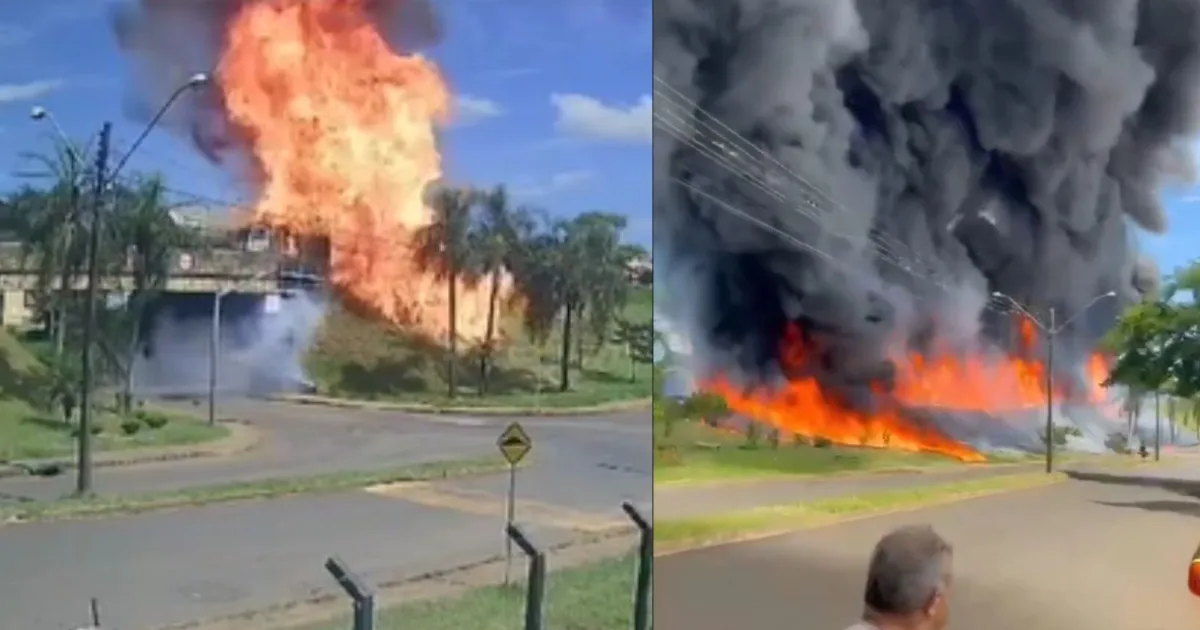 Vídeo: caminhão-tanque explode em acidente e motorista pula de viaduto para se salvar