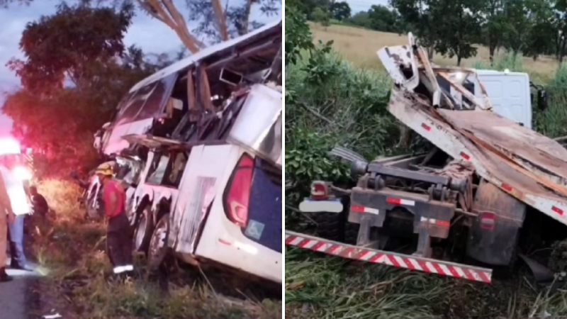 Acidente entre ônibus e caminhão na BR-020, em Goiás, deixa morto e feridos na madrugada deste sábado (22)