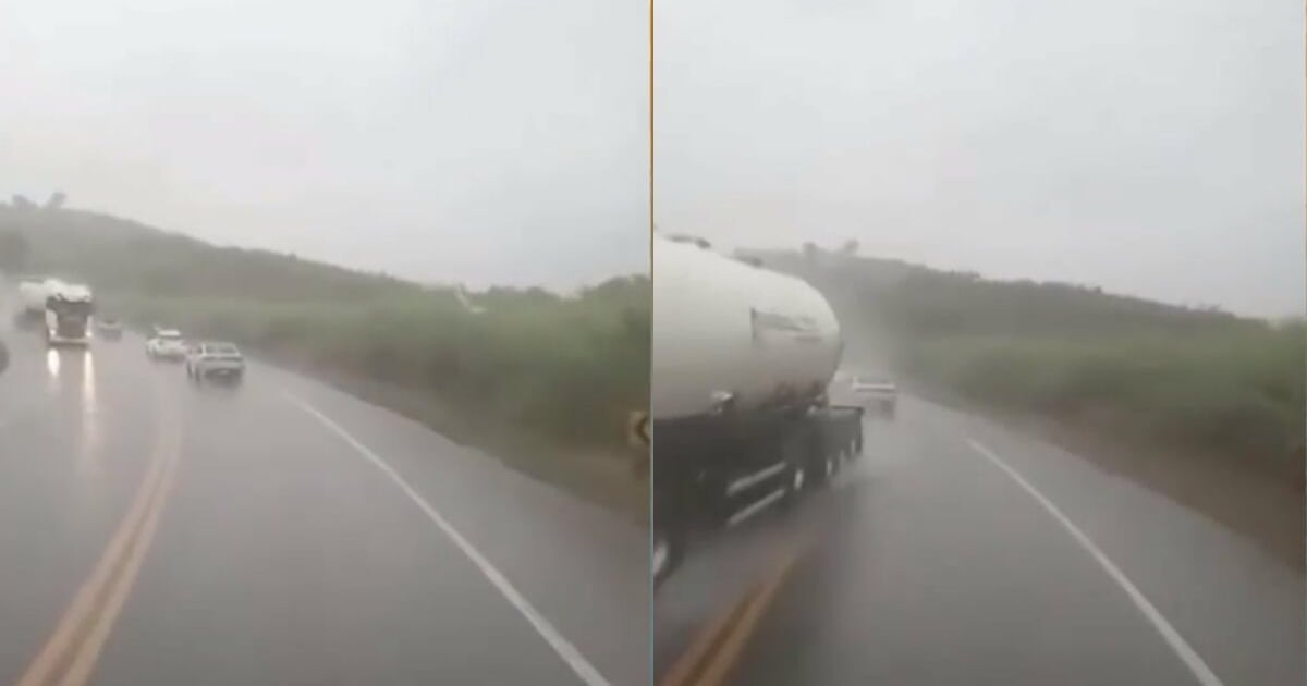 Câmera flagra acidente e queda de carreta em ribanceira na BR-262, em Luz (MG) – Noticias R7