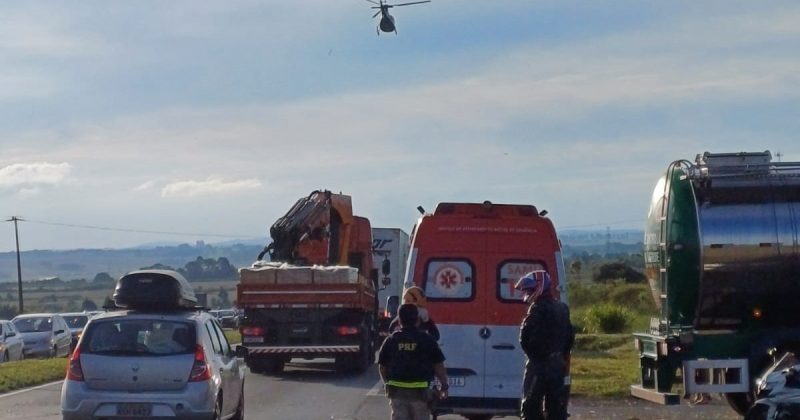 Motociclista e garupa sofrem grave acidente na entrada da Colônia Witmarsum, na BR-376