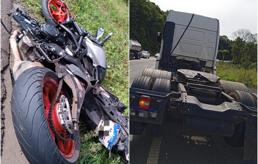 Motociclista é socorrido com lesões graves após acidente com caminhão na BR-282