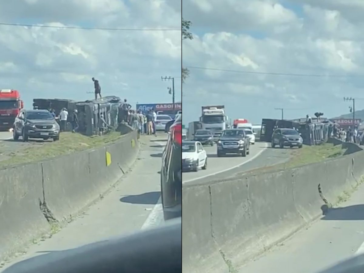 Carreta tomba e motorista morre na BR-101 em SC