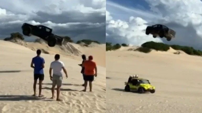 Carro ‘voa’ sobre turistas em duna no Ceará; autoridades pedem investigação