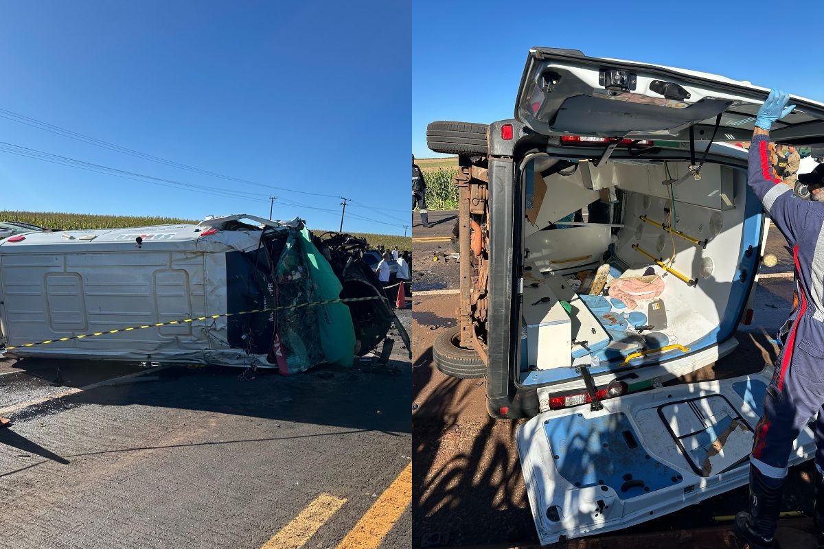 Acidente entre três carros e uma ambulância mata gestante e bebê na BR-369, no Paraná