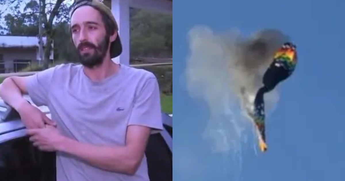 Sobrevivente se ajoelha e reza em frente a igreja após escapar do acidente