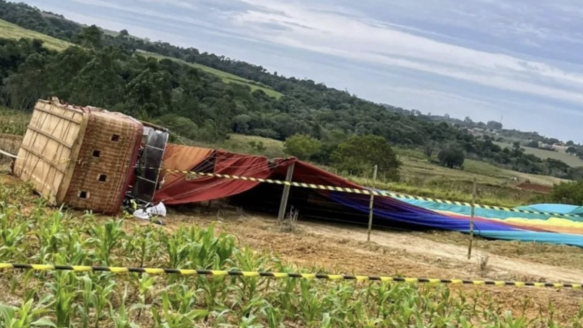 Uma mulher morreu após queda de um balão tripulado com 35 pessoas em área rural de Capela do Alto, no interior de São Paulo