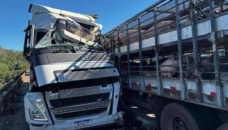 Acidente grave entre caminhões deixa dois feridos na BR-282