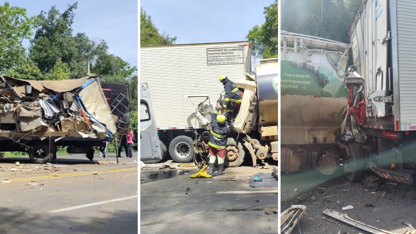 Motorista fica preso nas ferragens e mulher morre na BR-386, em Pouso Novo