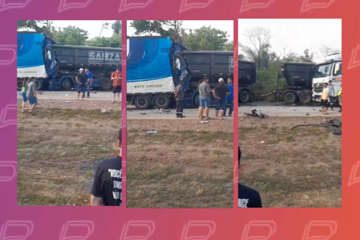 Acidente com 3 caminhões deixa um morto e interdita BR-364 em Cuiabá