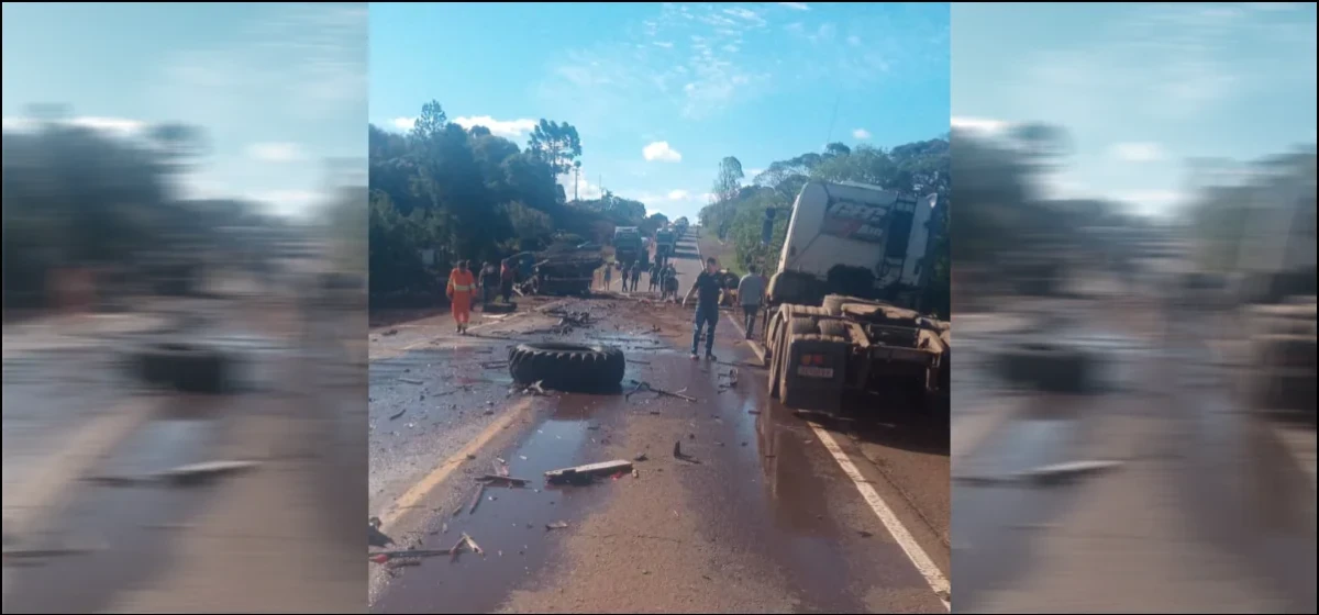Acidente entre caminhão e trator é registrado na BR-466, em Pitanga - Jornal Paraná Centro