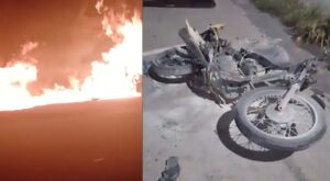 Casal fica gravemente ferido após acidente e explosão de moto no Colônia Terra Nova; veja vídeo