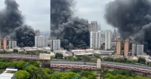 Incêndio atinge galpão de tecidos no Brás, região central de São Paulo; veja vídeo