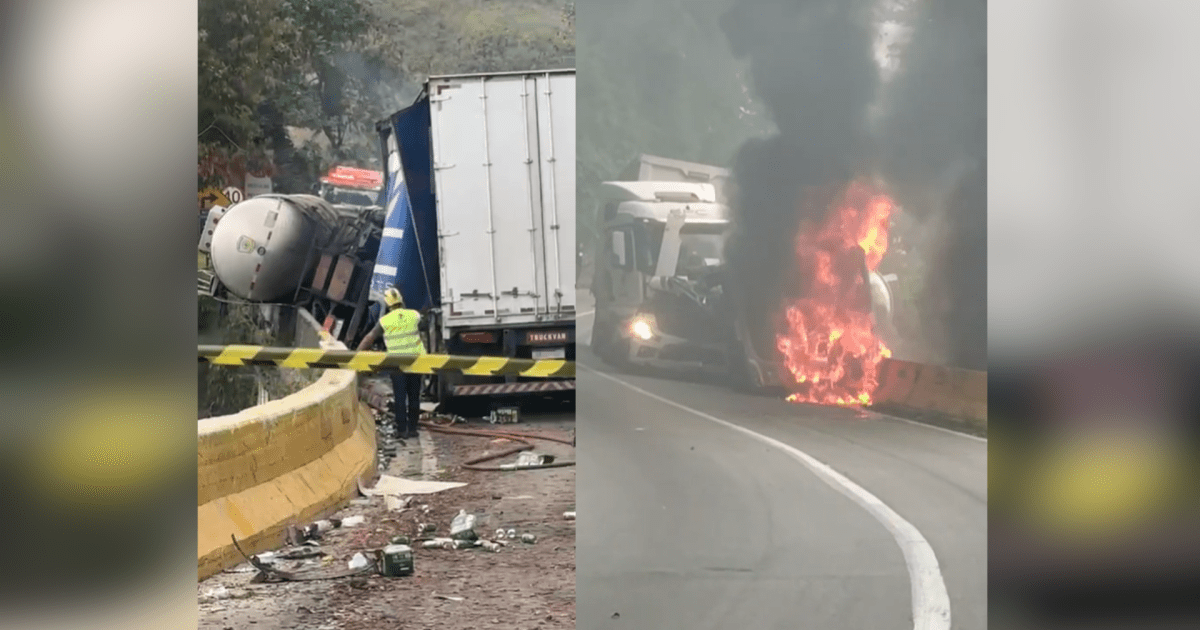 RJ: carreta com cerveja colide com caminhão com combustível tombado