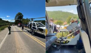 Vítima é resgatada de helicóptero após acidente em Ibatiba