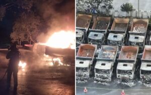 Incêndio atinge caminhões no pátio da Seinfra, em Goiânia