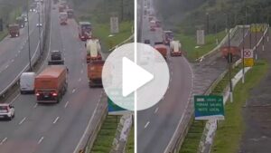 Caminhão entra na área de escape para evitar acidente