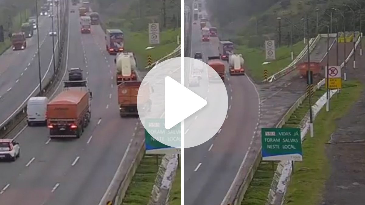 Caminhão entra na área de escape para evitar acidente