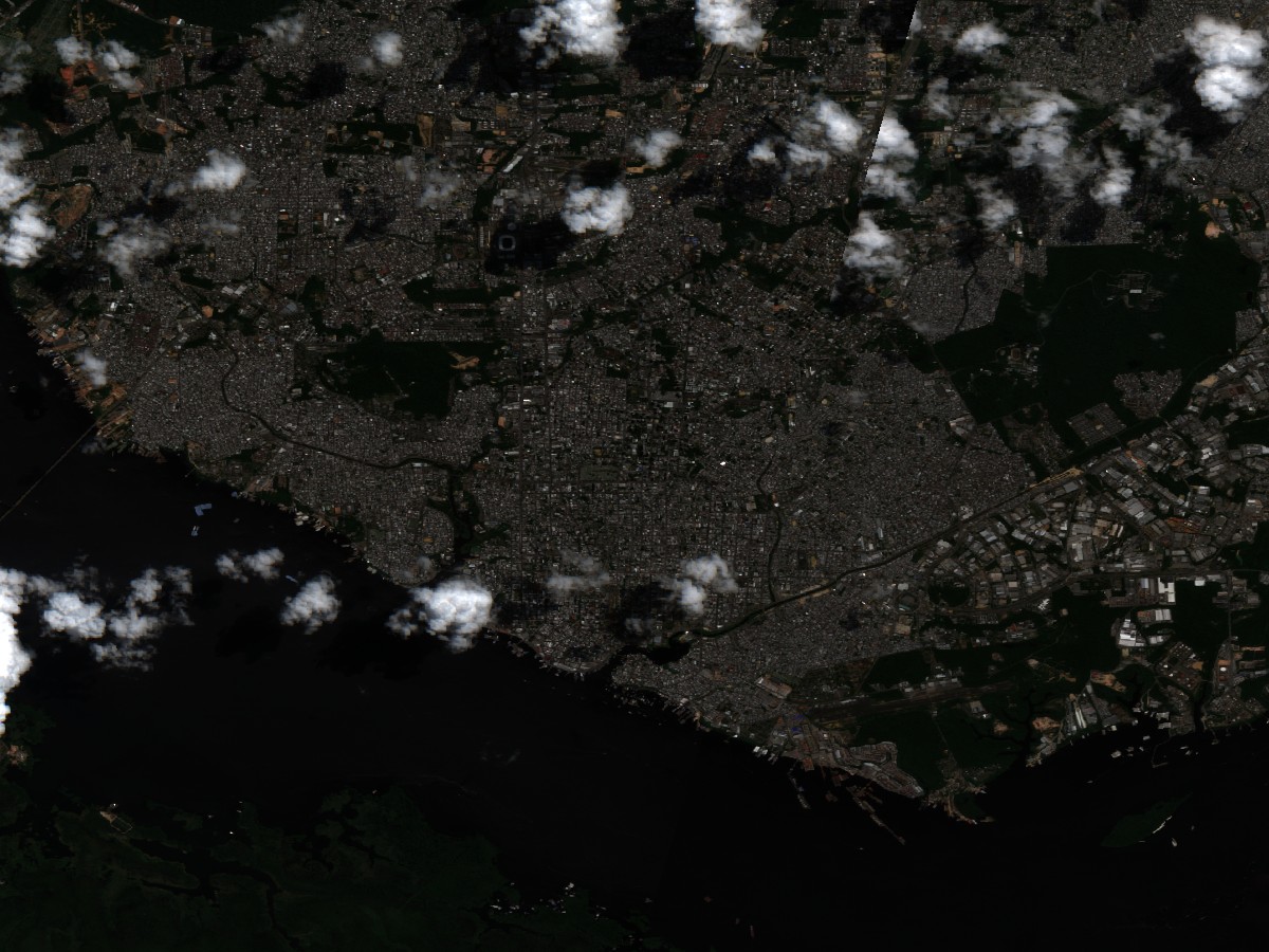 Imagem de satélite Sentinel-2 True Color do Distrito Industrial de Manaus durante o período do vazamento de estireino na Videolar-Innova, 14-18 Julho 2026
