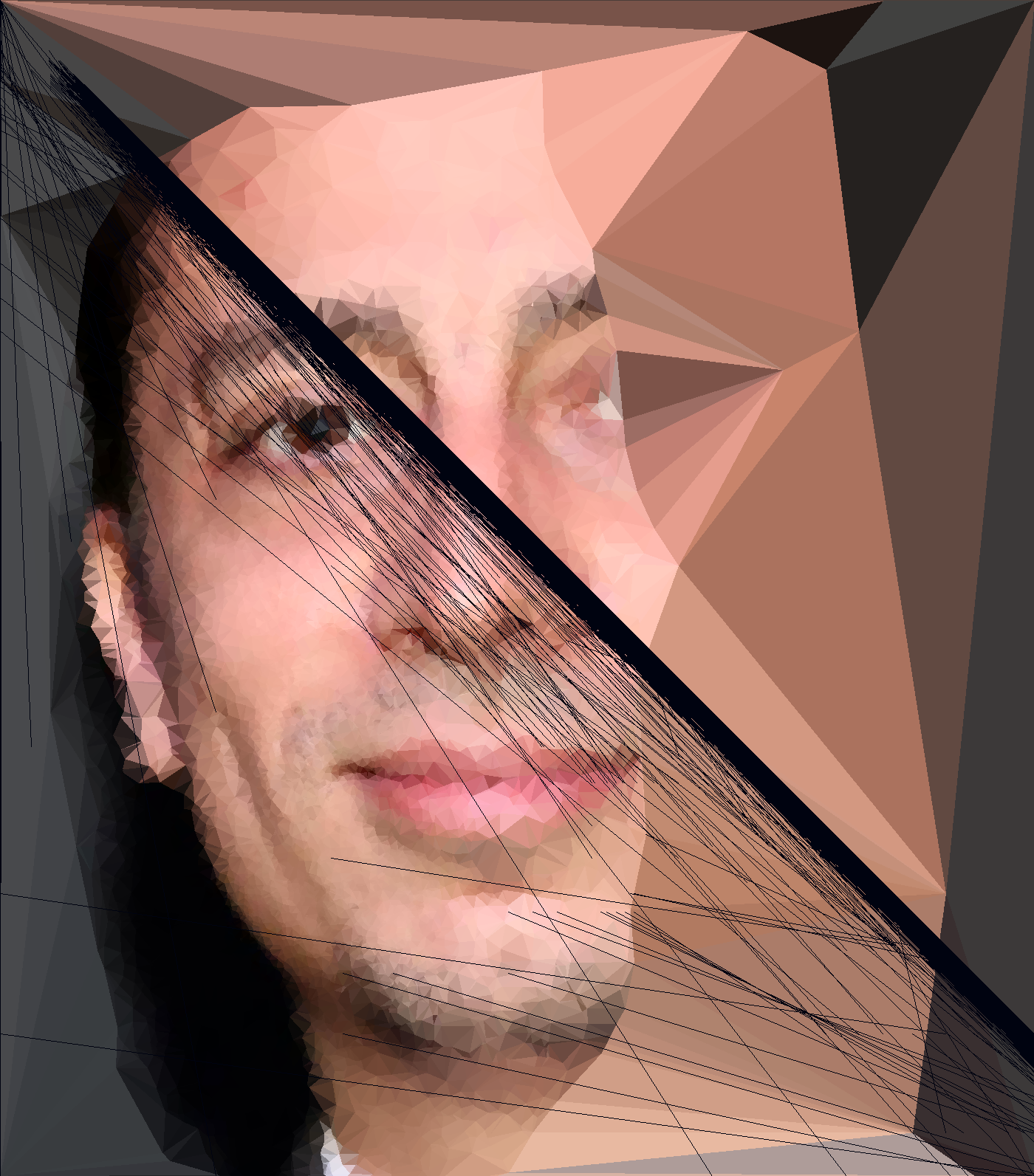 Close-up da malha geométrica do rosto do avatar low poly 3D